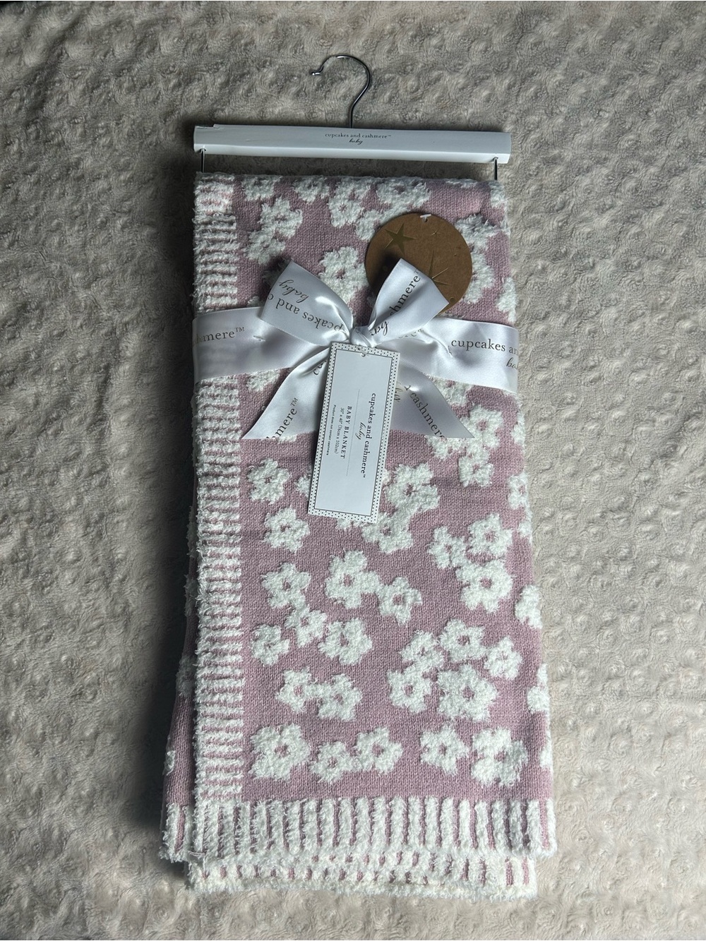 Cupcakes and Cashmere Pink Floral Baby Blanket Flowers Soft White Striped Edge